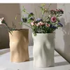 Vasos Creative Pleated Shape Shape Vaso Cerâmica Pots de Flores Decoração de Mesa Flores Artificiais Arranjo Floral Decorativo