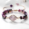 Pulsera de embalaje de cristal de color púrpura de cuentas Cadena de colmillo de colmillo de cuerda de yoga bohemia joyería de regalo para mujeres