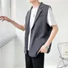Mäns västar grå svart kostym väst män mode sociala män klänning koreansk lös ärmlös blazer jacka kontor formell m-2xl