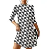 Casual Dresses Women Short Dress Stylish Stand Collar Mini With Contrast Color Print A-line Silhouette For Summer Office Wear