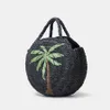 Fashion Coconut Tree Pattern Straw Women Handbags Round Corn Husk Woven Hand Bags Handmade Summer Beach Bag Large Tote Purses 240418