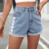 Women's Shorts 2024 New Womens High Waist Fashion Curled Edge Denim Shorts Blue Y240425