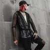 Nightclub DJ singer sexy mesh hip hop punk rock t shirt long tops with waist rope mens harajuku gothic hooded tee shirts cloak 240417