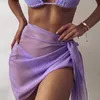 Swimons de maillots de bain pour femmes en mousseline de maillot de bain en mousseline de maillot de bain enveloppe Pareo Scarpe Bikini Cover-up Wrap Beach Sexy Jirts See-Through Scarf Cover Up Robe D240424