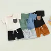 衣類セット幼児の夏の服の男の子の女の子2PCSスーツストライププリント半袖Tシャツストレッチショートパンツ幼児のアウター