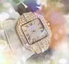 Square Roman Tank Men's Watch's Shiny Starry Full Diamonds Ring Quartz Batterz Core Président militaire Good Innewless Steel Iced Out Montres Montre de Luxe