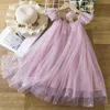 Sukienki dziewczyny 2024 NOWOŚĆ Summer Girl Suspender Sukienka Princess Ruffles Kids Ceitu Tutu Birthday Party Vestidos dla 3-8 eleganckie dziewczyny Dresssl2404