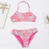 여자 수영복 7-14 년 Falbala Leopard Print Girls 어린이 수영복 수영복 2023 Kid Summer Bikinis 세트 어린이 Halter Biquini Swimming Suit D240424