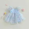 Flickans klänningar Baby Girls Puff Sleeve Tulle Dress 3D Flower/Butterfly Mesh Birthday Party Dress Toddler Girl Casual Clothing Princess Dressesl2404