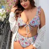 Nieuw plus size bikini zwempak met schattige bloemenfrills en veter voor vrouwen