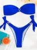 Frauen Badebekleidung Zafille Sexy Bikini 2024 Tube Top Blue Diamond Schnallen Bikinis Push Up Badeanzug 2 Stück weiblicher Strandbekleidung