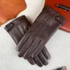 Luvas de couro genuíno preto para homens, inverno, tensão de toque quente, dirigindo e ciclismo luvas de pele de ovelha para negócios