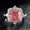 Clusterringen S925 Volledig lichaam Zilver Hoge koolstof Diamant Diamant Princess Square Textuur Luxe ring Main Stone 10 Wedding