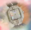 Diamantes completos anel de quartzo Bateria núcleo relógio masculino quadrado tanque romano relógio de mostrador brilhante e estrelado aço inoxidável ouro rosa prata splew watch watch Montre de luxe presentes