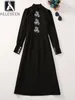 Sukienki imprezowe Aeleseen Vintage czarna długa sukienka dla kobiet jesienna zimowa golf wysokiej jakości koraliki diamenty Elegancka kobieta