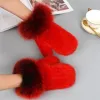 8 Colors Fashion Warm Real Genuine Knitted Mink Fur Gloves With Fox Fur Cuff Trim Women Winter Mittens