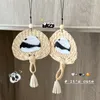 Decorative Figurines Summer Hand-woven Panda Small Pu Fan Car Hanging Rearview Mirror Decoration Girl Heart Bag Pendant Gift