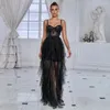 Robes de fête Black Organza Spaghetti Bablier en dentelle Robe de soirée drapée Longueur du sol Spécial Prom Femme Élégante Bèvre 2024