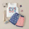 Kledingsets 2024-03-13 Lioraitiin 0-3y Baby Boy Memorial Day Outfits Letter Afdrukken Mouwloze tanktops en elastische sterrenstreepbroeken Set