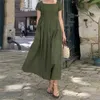 Basic Casual Dresses Women Summer Dress Square Neck Short Sleeves Pleated Loose Hem A-line Ankle Length Solid Mid-calf Length Lady Long Midi Dress