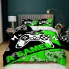 Players Game Coup de couette set pour Kid Teen Video Game Contrôleur King Size Couvrotter Microfiber Black and Green Gamepad Quilt Cover