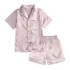 Zestawy odzieży Wygodne letnie zestawy piżamy dla chłopców Dziewczęta jedwabny satynowy top+spodni długi rękaw solidny jedwabisty piżamę koszulą nocną dziecięcą nos