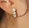 Studörhängen 2024 Anländer smycken Marquise Shape CZ Sparking Bling White Fire Opal Stone Women Girl Gold Color Earring