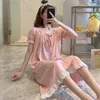 Women's Sleepwear Women Nightgowns Short Sleeve Ruffles Patchwork Sweet Bow Students Lovely Trendy Cozy Folds Retro Square Collar Soft