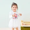 Robes de fille printemps / été robe mignonne de 1 à 2 ans robe de dentelle fille à manches longues bouton ouvert pour enfants décontractés
