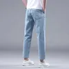 Jeans maschile New Summer 95% puro cotone dritto sottile sottile jeans classico elastico tessuto morbido in tessuto azzurro jeans long lunghezza maschile jeansl2404