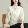 Blusas femininas Camisas de cetim Bordado de verão estilo chinês de mangas compridas LONAS MULHERES VINTAGEM Tops Roupas de moda ycmyunyan