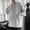 T-shirty męskie gofrowe męskie duże lato luźne luźne z krótkim rękawa