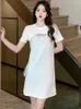 Feestjurken Zwart Chic Hollow Out Tassel Sexy Short Durfing Summer Sleeve Bodycon Dress 2024 Women Korean Vintage