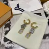 With BOX Dual Tags Designers Letters Stud Classical Geometric Luxury Women Crystal Rhinestone Pearl Earring Wedding Party Studs237v