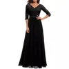 Casual Dresses Women's Long Dress Evening Party Wedding Vintage Elegant Solid Color Lace V-neck Mid-Sleeve Backless Back Zipper Female