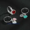 Frauen Band Tiifeany Ring Schmuck kleine 925 Sterling Silber Doppel Herz mit Tee Blau fallengelassenes Emaille Paar Liebe