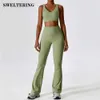 Women's Tracksuits 2-piece womens track and field suit yoga set sportswear gym attire fitness long sleeved crop top waist tight sportswear 240424