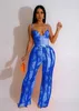 Women's Two Piece Pants Summer Fashion Tie Dye Printing Two Piece Set Women Sexy Strap Top Tassel Pants Two Piece Set Women Y240426