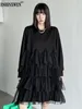 Robes décontractées Eshin Collier rond à manches longues Patchwork Gauze mini robe courte pour femmes 2024 Fashion Automne Feamle Y2K Th5887