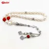 Tasbih Natural Fraphwater Pearls 100％本物の真珠赤はイスラム教徒のイスラム女性ジュエリーファッションネックレスアラビアアクセサリー240415