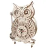 Klockor Träpussel 3D Owl Clock Model Building Kits Creative Diy Wall Clock Mechanical Retro Pendulum Clock Assembly Toy for Adults