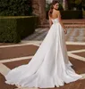 Long Sweetheart Satin Bröllopsklänningar med avtagbar tåg sjöjungfru 2 och 1 Style Vestido de Novia Zipper Back Bridal Gowns for Women