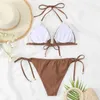 Dames zwemkleding Zwemmen 2024 Solid color riem borstkussenondersteuning Bikini's mode sexy aanpas stropdas split zonder rug zonder vrouwen badpak