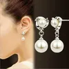 Dangle żyrandol koreańsko -mody uszy dla kobiet symulowane perły małe kolczyki do kolczyków do stadninu srebrny kolor dhinstone ślubne prezenty tanie biżuterię