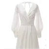 Robe en mousseline longue manches simples simples de mariage blanc merfispieur le plan arrière avant de plage de la plage de la plage