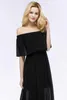 Runway Dresses Black Summer Simple Chiffon Prom Dress Off Shoulder Neckline Side Slit Long Maxi Skirt Floor Length A-line Gown Robe de Soire Y240426