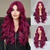 body Little hair T long lace wig wavy female curly purple red synthetic fiber full head set