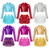 Clothing Sets IEFiEL Kids Girls Metallic Sequins Latin Dance Costume Jazz Hip Hop Outfift Long Sleeve Crop Top With Skirt Set Stage