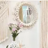 Home Makeup Macrame Mirror Handmade Makeup Mirror Lighted Compact Wall Tapestry Home Porch Mirrors for Bath Room