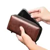 Carteira de carteira de zíper de alta carteira de alta qualidade carteira de couro para homens bloqueando o suporte para cartão de crédito de bolsa de embreagem de bloqueio de negócios RFID Man